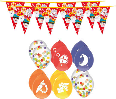 Boland Sinterklaas versiering - 3x stuks plastic Sint/Piet vlaggenlijnen 6 meter en 24x ballonnen