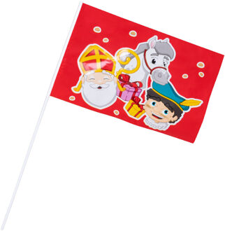 Boland Sinterklaas vlaggentje - stokje L40 cm - kunststof - sint en piet - zwaaivlaggetje Rood