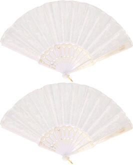 Boland Spaanse handwaaier - 4x - wit - kunststof/polyester - 42 x 24 cm