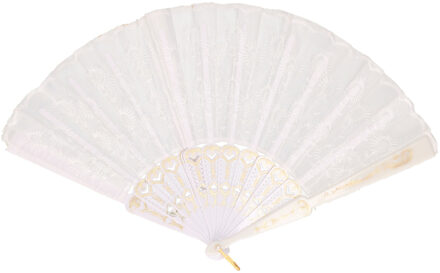 Boland Spaanse handwaaier - wit - kunststof/polyester - 42 x 24 cm