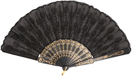 Boland Spaanse handwaaier - zwart - kunststof/polyester - 42 x 24 cm