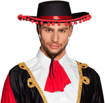 Boland Spaanse matador hoed - 59 cm - met bolletjes - carnaval - spanje thema Zwart