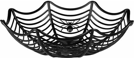 Boland Spinnenweb schaal - zwart - D27 cm - kunststof - snoepschaal - Halloween decoratie