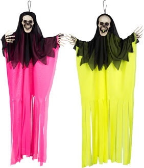 Boland spoken neon - 2x stuks - mix kleur - L90 cm - skelet - halloween - uv blacklight - decoratie