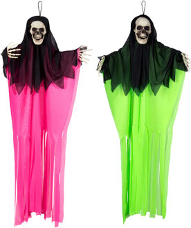 Boland spoken neon - 2x stuks - mix kleur - L90 cm - skelet - halloween - uv blacklight - decoratie