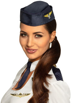 Boland Stewardessen verkleed set - wings broche speldje - Stewardessen hoedje - blauw - dames - carnaval