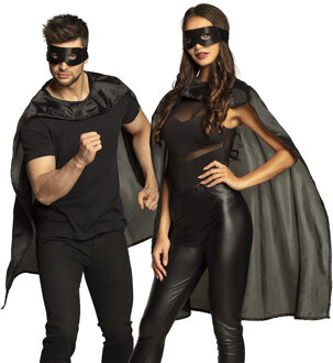 Boland Superheld verkleedset voor volwassenen - zwart - one size - cape/oogmasker - comic/stripheld