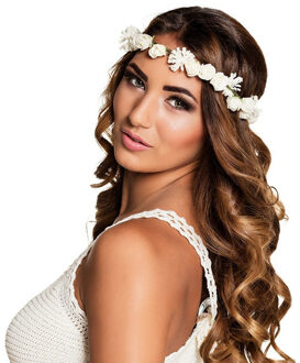 Boland Toppers Carnaval/festival hippie flower power hoofdband met witte bloemen - Verkleedhaardecoratie