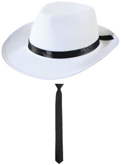 Boland Toppers - Carnaval verkleed Gangster/maffia set witte hoed met stropdas zwart