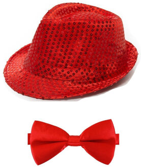 Boland Toppers - Carnaval verkleed set glitter hoed en strikje rood