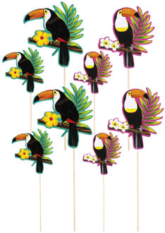 Boland Toukan thema hapjes cocktailprikkers - 20x stuks - prikkertjes - Tropisch Hawaii sfeer - 2 maten