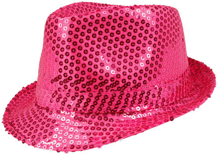 Boland Trilby hoed met pailletten - roze - glitter