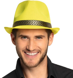 Boland Trilby verkleed hoed - geel - 59 cm - volwassenen - gangster verkleedhoed - Carnaval