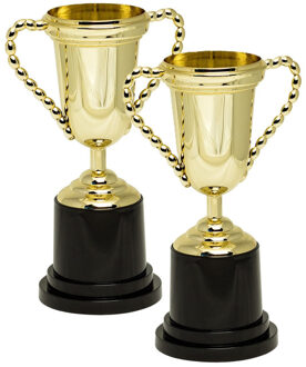 Boland Trofee/prijs beker met oren - 2x - goud - kunststof - 25 x 11 cm - winnaar - sportprijs