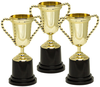 Boland Trofee/prijs beker met oren - 3x - goud - kunststof - 25 x 11 cm - winnaar - sportprijs