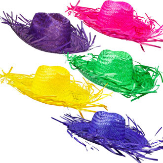 Boland Tropische Hawaii thema strohoed - met grote rand - Dames hoed - in zomerse kleuren Multi;;;;;