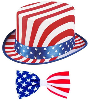 Boland USA/Amerika verkleed thema set hoed en vlinderstrik volwassenen
