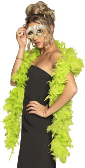 Boland Venetiaans oogmasker in het goud - Met dikke veren Boa in het lime groen - 180 cm - Dames