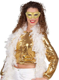 Boland Venetiaans oogmasker in het goud - Met dikke veren Boa in het wit/goud - 180 cm - Dames
