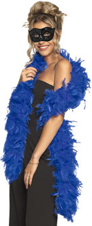 Boland Venetiaans oogmasker in het zwart - Met dikke veren Boa in het blauw - 180 cm - Dames