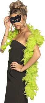 Boland Venetiaans oogmasker in het zwart - Met dikke veren Boa in het lime groen - 180 cm - Dames