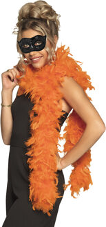 Boland Venetiaans oogmasker in het zwart - Met dikke veren Boa in het oranje - 180 cm - Dames