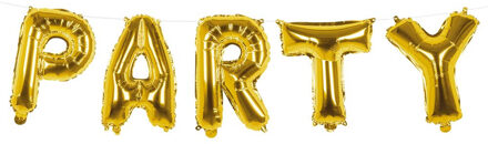 Boland Verjaardag feest folie ballonenslinger set met tekst PARTY 300 cm Goudkleurig