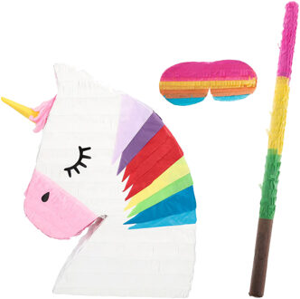 Boland Verjaardag Pinata Eenhoorn - 45 x 33 cm - papier - set met stok en masker