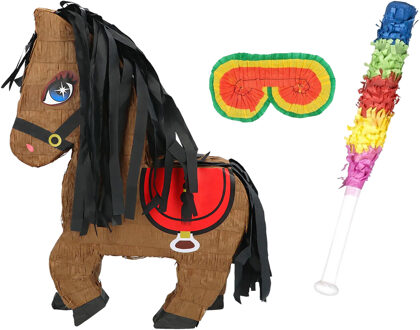 Boland Verjaardag Pinata Paard - 45 x 33 cm - papier - set met stok en masker - bruin en kleuren