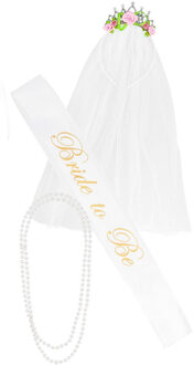 Boland Verkleed accessoires Bruid - sjerp en kroon met sluier - wit - vrijgezellenfeest