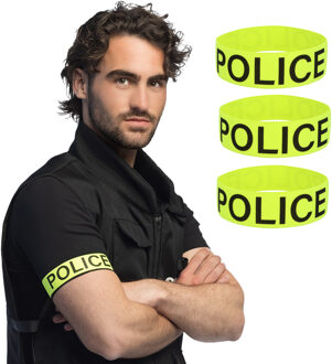 Boland verkleed armband - 4x - politie - neon geel - UV blacklight effect - agent - carnaval