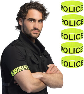 Boland verkleed armband - 6x - politie - neon geel - UV blacklight effect - agent - carnaval