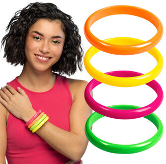 Boland Verkleed armbandjes - neon -? 4x stuks - foute party - 80's - Carnaval Multi
