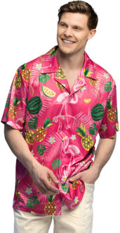 Boland Verkleed feest blouse/overhemd flamingo - roze - Hawaii - Tropisch