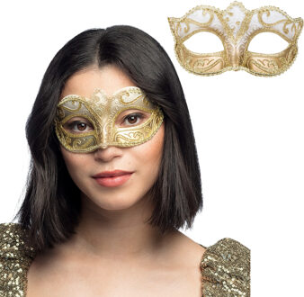 Boland Verkleed gezichtsmasker Venitiaans - 2x - goud met barok - volwassenen - Carnaval/gemaskerd bal