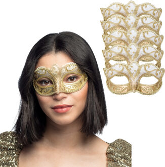 Boland Verkleed gezichtsmasker Venitiaans - 6x - goud met barok - volwassenen - Carnaval/gemaskerd bal