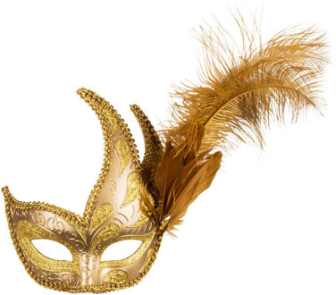 Boland Verkleed gezichtsmasker Venitiaans - goud - luxe - volwassenen - Carnaval/gemaskerd bal Goudkleurig