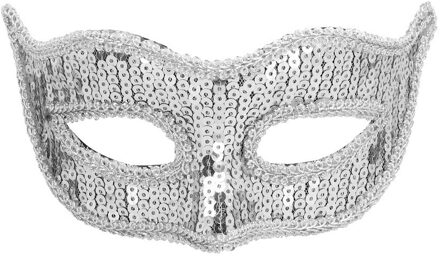 Boland Verkleed gezichtsmasker Venitiaans - zilver met pailletten - volwassenen - Carnaval/gemaskerd bal