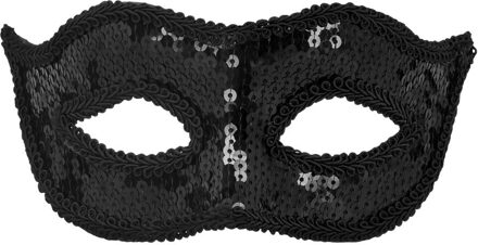Boland Verkleed gezichtsmasker Venitiaans - zwart met pailletten - volwassenen - Carnaval/gemaskerd bal