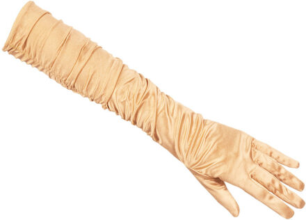 Boland Verkleed handschoenen voor dames - lang model - polyester - goud - one size maat M/L Goudkleurig