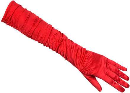 Boland Verkleed handschoenen voor dames - lang model - polyester - rood - one size maat M/L