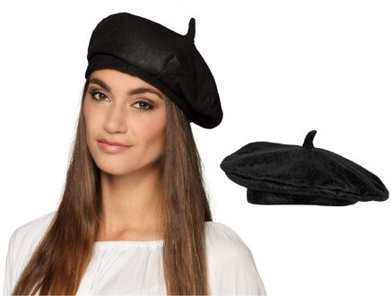 Boland Verkleed hoed - 2x - baret - zwart - polyester - franse baret - frans - landen thema