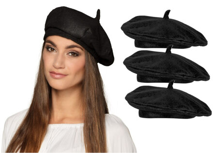 Boland Verkleed hoed - 4x - baret - zwart - polyester - franse baret - frans - landen thema