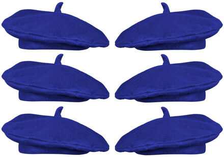 Boland Verkleed hoed - 6x - baret - blauw - polyester - franse baret - frans - landen thema