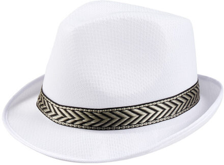 Boland Verkleed hoedje Funky gleufhoed met band - wit - volwassenen - Carnaval/pimp/gangster/fun