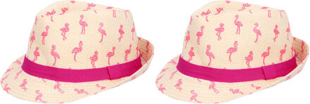 Boland Verkleed hoedje voor Tropical Hawaii party - 2x - Roze flamingo print - volwassenen - Carnaval