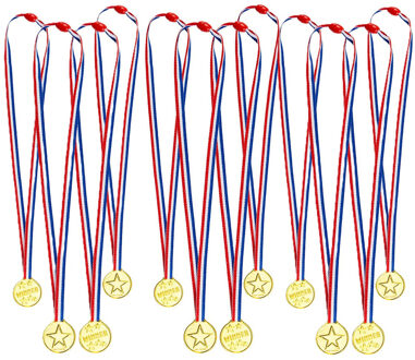 Boland Verkleed medailles met lint - 12x - goud - kunststof - 3.5 cm - speelgoed