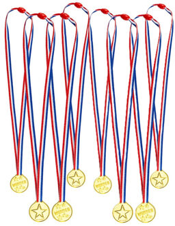 Boland Verkleed medailles met lint - 8x - goud - kunststof - 3.5 cm - speelgoed