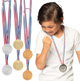 Boland Verkleed medailles met lint - Winnaar - 6x - goud/zilver/brons - kunststof - 6 cm - speelgoed