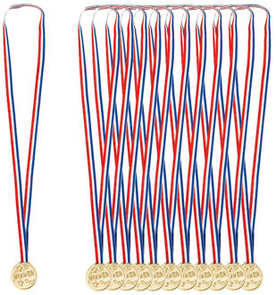 Boland Verkleed medailles met lint - Winner - 12x - goud - kunststof - 3.5 cm - speelgoed